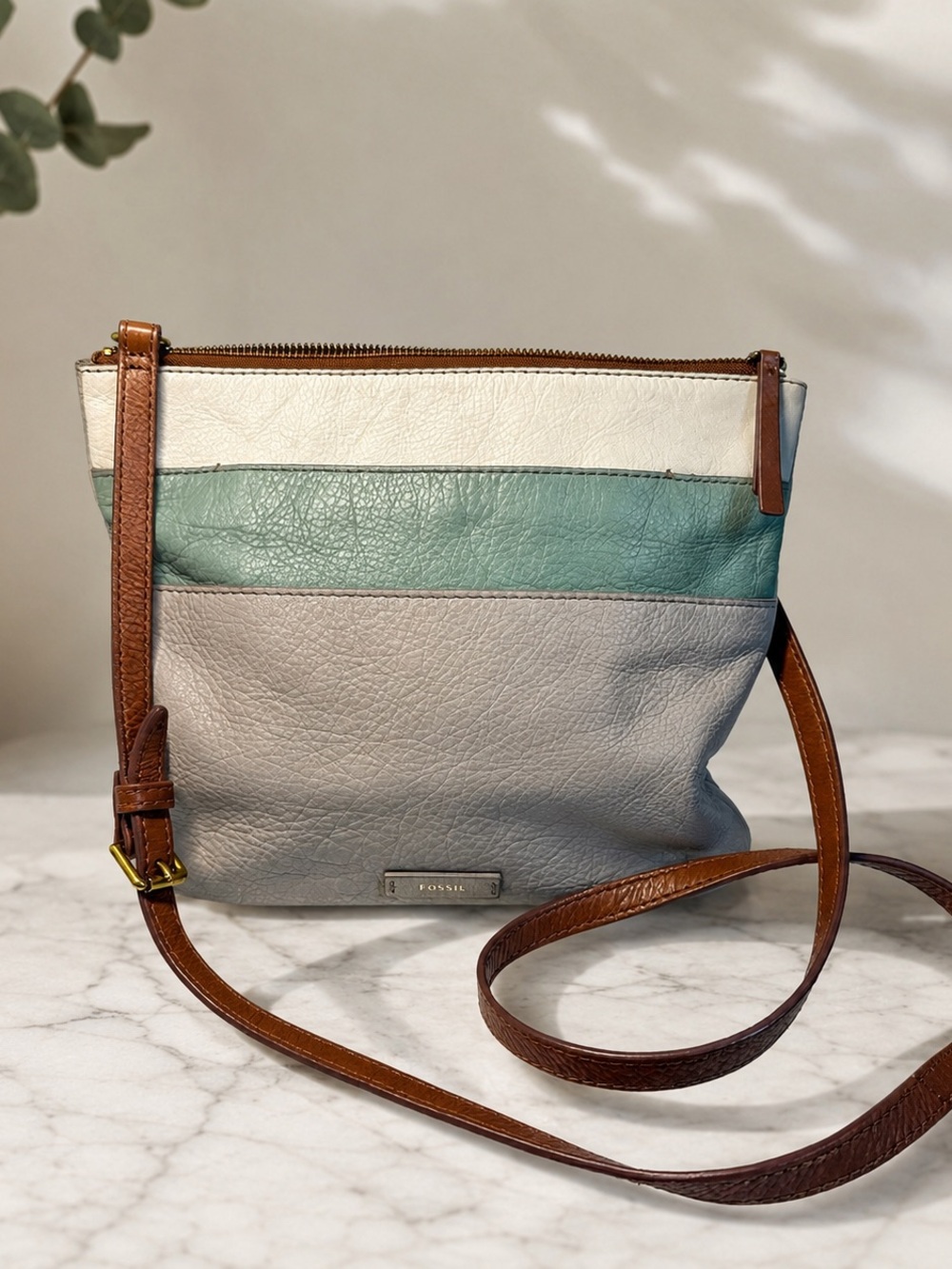 Fossil Pebbled Leather Jenna Crossbody Bag -Sage & Gray